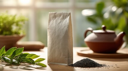 Tea Pouch and Loose Tea Granules with Clay Teapot