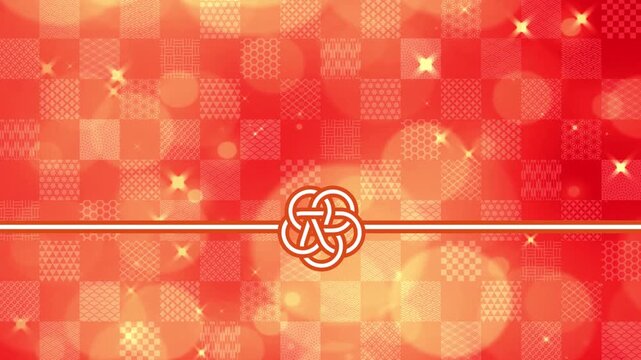 熨斗のついた赤い市松模様のキラキラ和柄背景アニメーション　お歳暮　年末　お正月