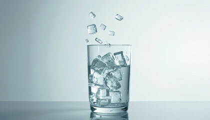 Glass of Water with Falling Ice Cubes