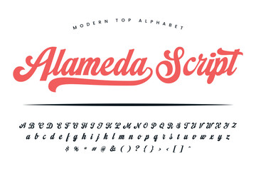 Alameda Script font alphabet capital letter small letter numbers sign and symbol
