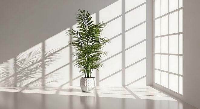 Potted palm plant in a bright room with window light and shadows potted plant indoor plant - Powered by Adobe