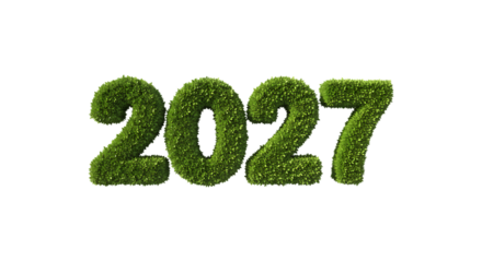 Green moss textured year 2027 numbers isolated on transparent background