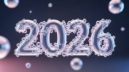 Year 2026 celebration with frosted numbers and bubble accents