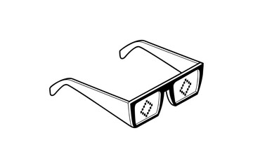 3d, Pixel black glasses on white background