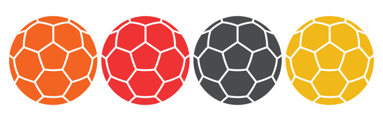 Obraz premium Handball Sport Icon Collection, Player Silhouettes, Ball and Goal Symbols, Ideal for Sports Branding, Athletic Graphics, and Handball Event Illustration