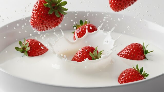 Strawberries Splashing Into Milk - Powered by Adobe