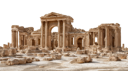 Ancient city of Hatra ruins background isolated on a Transparent background, PNG file.