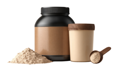 Isolated food and drink container with a glass bottle of milk, coffee, and cinnamon ingredient