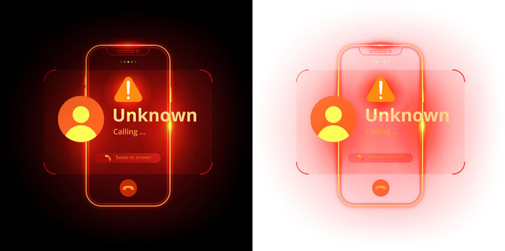 Png Mobile Phone Scam and Fraud Warning on Screen Unknown Call - Hacking and Cyber Security Risk Spam Alert