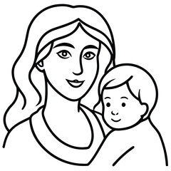 Mother holding baby, simple line art illustration