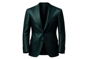 Elegant dark green men's suit jacket isolated on transparent background, fashion