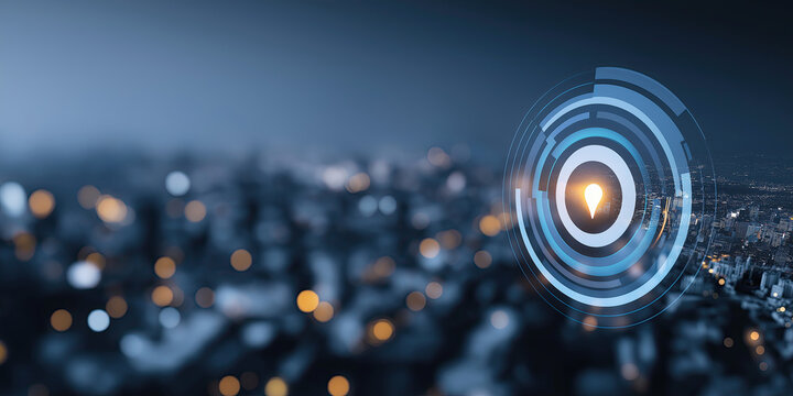 Glowing lightbulb within digital target symbolizes innovative ideas achieving business objectives.