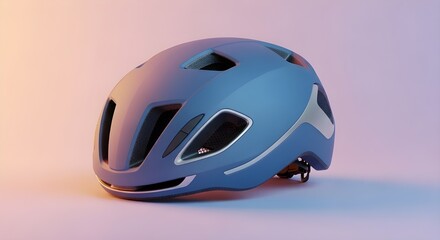 Modern blue bicycle helmet with ventilation for cycling sport