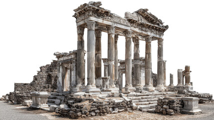 Ancient Greek city of Pergamon ruins background isolated on a Transparent background, PNG file.