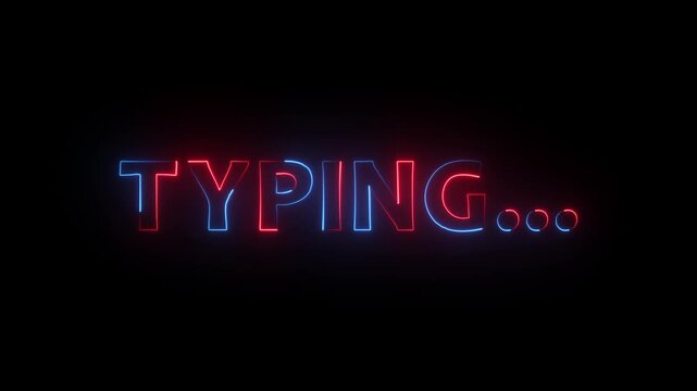 Glowing neon Typing text icon animation.Typing text word banner sign clip art poster template signboard .
