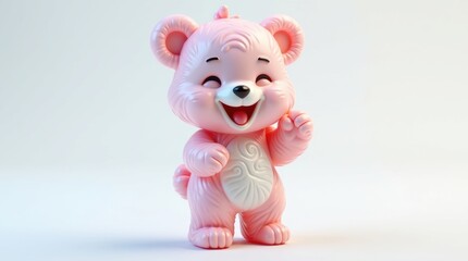 Cute pink teddy bear character waving and smiling