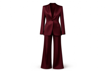 Elegant maroon women's suit isolated on transparent background, formal attire