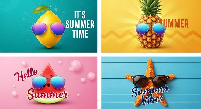 Summer time design elements with sunglasses and fruits