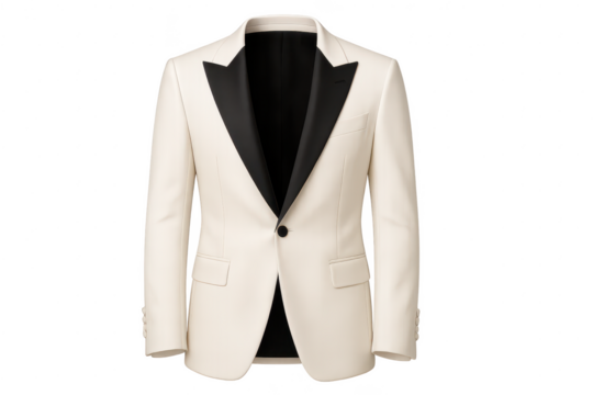 Elegant white tuxedo jacket isolated on transparent background, luxurious formal wear