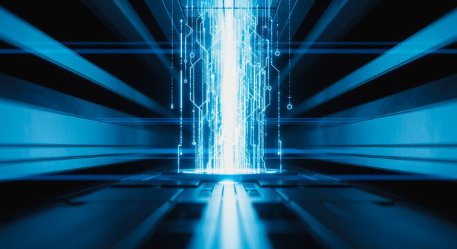 A futuristic data stream surges with vibrant energy. A mesmerizing display of information flow that embodies technology.