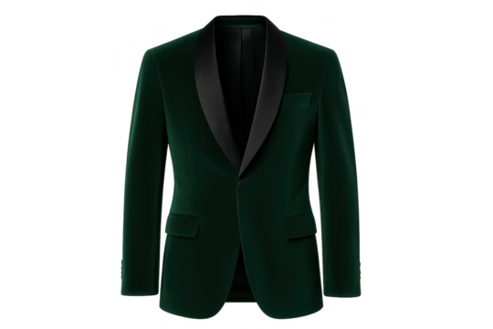 Elegant green tuxedo jacket isolated on a transparent background, formal wear
