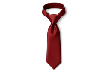 Elegant burgundy silk tie isolated on transparent background, formal wear