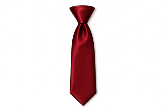 Elegant red silk tie isolated on transparent background, formal wear item