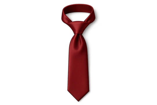 Elegant burgundy silk tie isolated on transparent background, formal wear