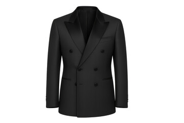 Elegant black tuxedo jacket, double-breasted, isolated on transparent background.
