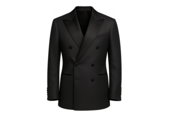 Elegant black tuxedo jacket isolated on transparent background, formal attire