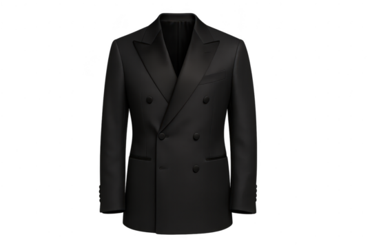 Elegant black tuxedo jacket isolated on transparent background, formal attire