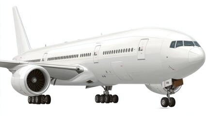 Obraz premium A large white commercial airplane is parked on the tarmac highlighting its modern design and powerful engines. The clear sky above adds to the scene's serenity and anticipation of travel.