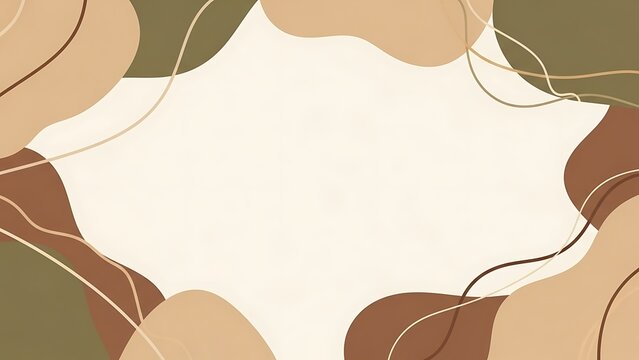 Abstract background with organic amoeba shapes and flowing lines in a neutral earth tone color palette for a modern, minimalist design