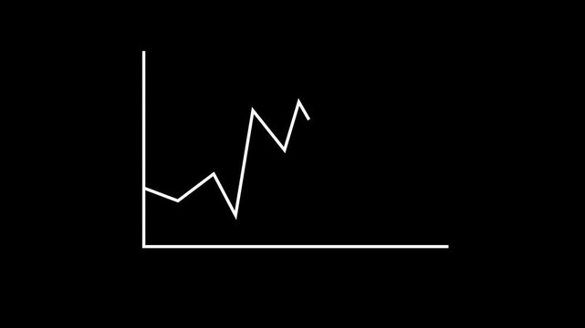 White line graph showing fluctuating data trend on black background abstract financial analytics