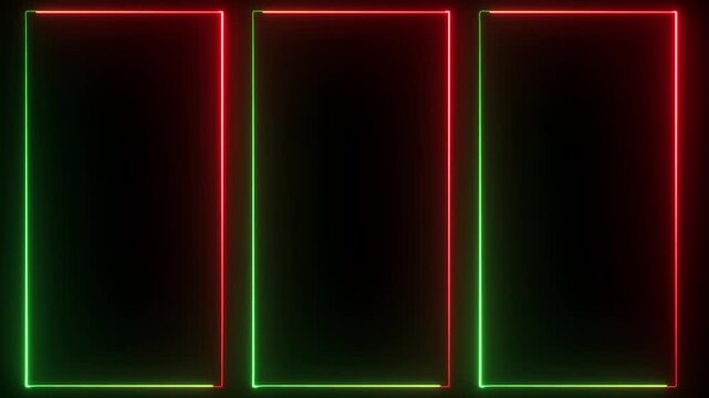 glowing neon light square rectangle picture frame icon animation.neon box rotation footage shape round seamless border retro movement .