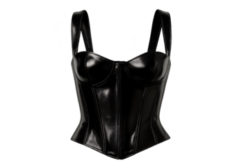 Elegant black corset with straps isolated on transparent background, stylish garment