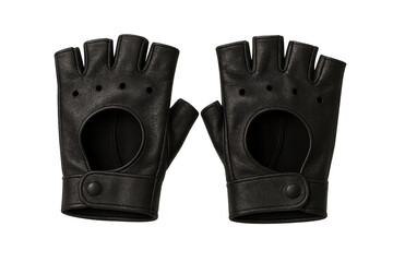 Pair of black leather fingerless gloves isolated on transparent background, stylish