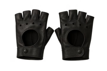 Pair of black leather fingerless gloves isolated on transparent background, stylish