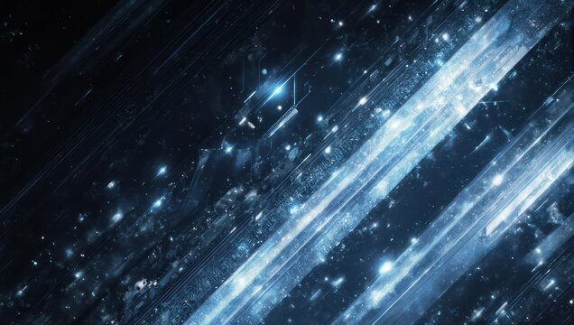 Abstract digital artwork featuring diagonal lines and glowing particles