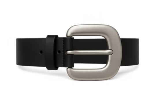 Elegant black leather belt with a silver buckle, isolated on transparent background - Powered by Adobe