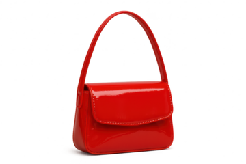 Red patent leather handbag, shoulder bag, isolated on transparent background