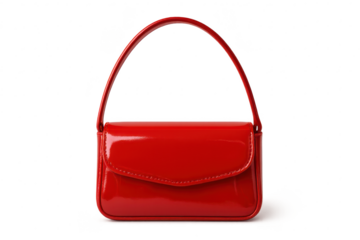 Shiny red baguette bag isolated on transparent background, trendy accessory
