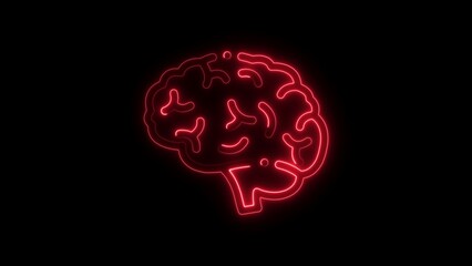 Red Neon Brain Icon on Black Background symbol