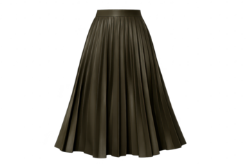 Elegant pleated midi skirt in khaki color isolated on transparent background.