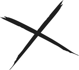 Naklejka premium Hand-drawn black cross symbol with rough brush strokes, error or rejection isolated on transparent background