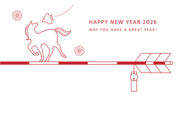 2026年午年ラインデザイン　馬と千鳥と破魔矢のおしゃれな年賀状