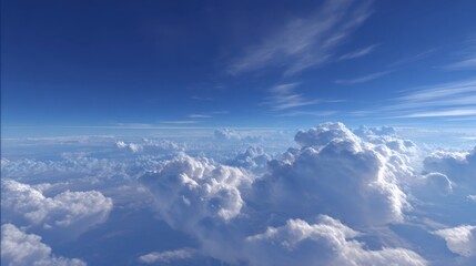 Vibrant clouds float in a bright blue sky showcasing a mix of fluffy white shapes and soft textures. This scene captures the serenity of a sunny day above the landscape.