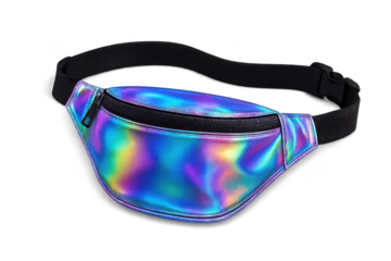 Holographic fanny pack isolated on transparent background, trendy accessory