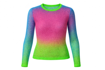 Long sleeve fishnet top in bright neon colors isolated on transparent background