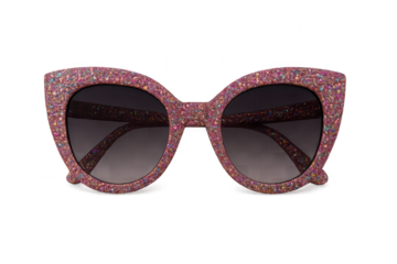 Sparkling pink sunglasses with a retro design isolated on transparent background